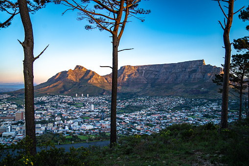 Beach and Twelve Apostles mountain in Camps Bay near Cape Town in South Africa.