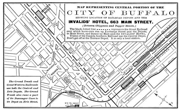 Vintage map showing the city of Buffalo in the state of New York, USA. Vintage etching circa 19th century.