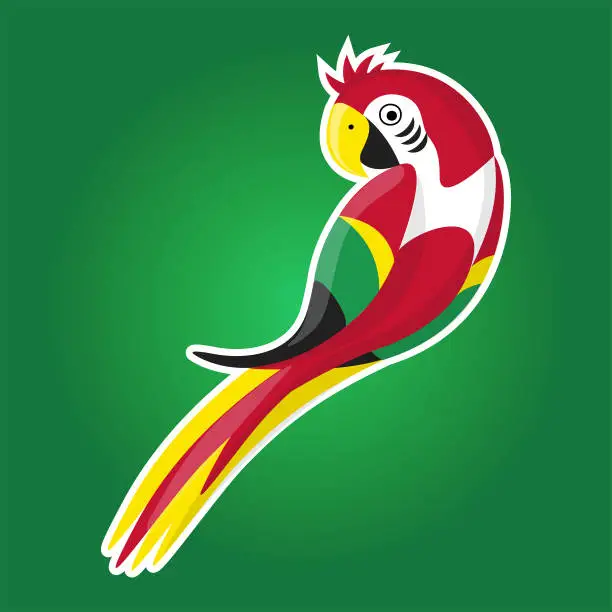 Vector illustration of Concept illustration of a vibrant vector tropical parrot, a Splash of Colorful Creativity on Green Canvas. Ilustración de un loro colorido