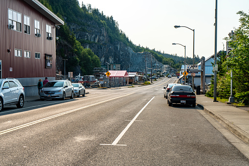 Ketchikan, USA - July 28, 2023: Stedman Street view in Ketchikan, Alaska, USA.