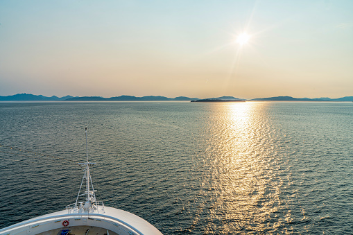 blue ocean sea view from motorboat yacht bow in Mediterranean