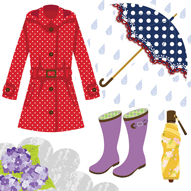 レインギア女性用 - set june raincoat waterproof clothing点のイラスト素材／クリップアート素材／マンガ素材／アイコン素材