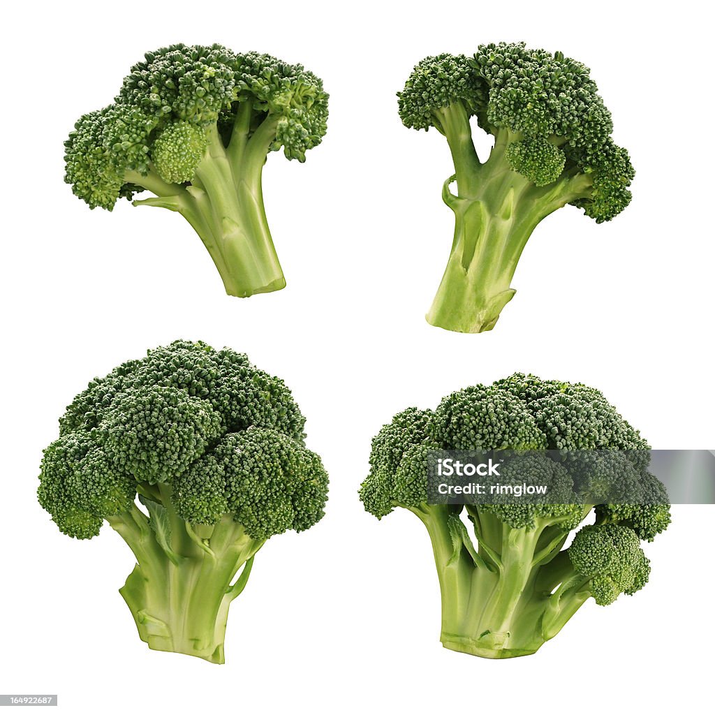 Four different broccoli florets Broccoli Isolated on White Broccoli Stock Photo