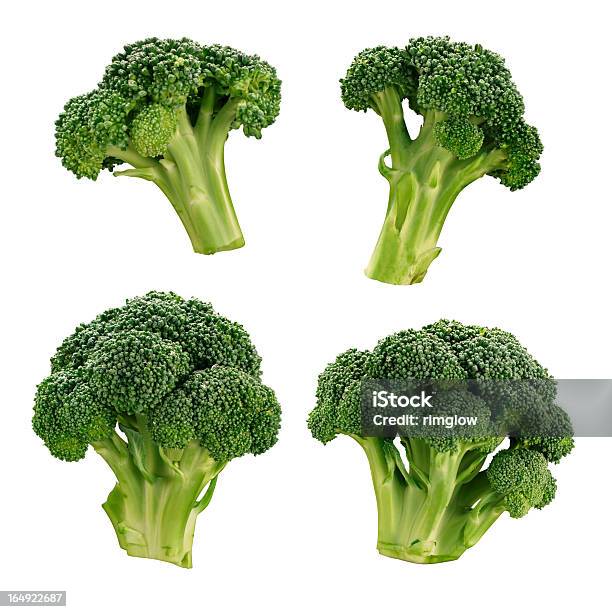 Four Different Broccoli Florets Stock Photo - Download Image Now - Broccoli, Cut Out, White Background