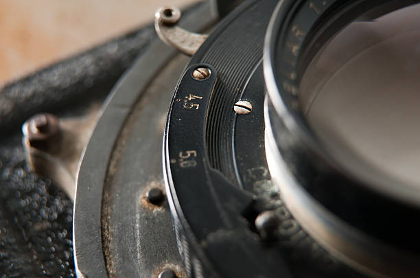 Vintage camera lens detail stock photo