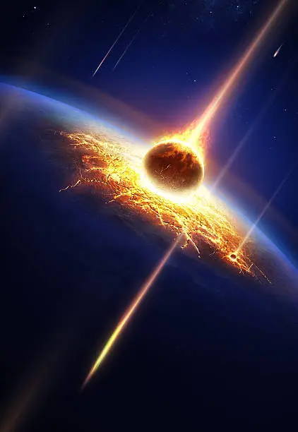 Earth in a  meteor shower (Elements of this image furnished by NASA- earthmap for render  from http://visibleearth.nasa.gov)