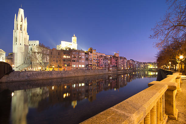 Footbridge over Onyar river in Girona old town, Catalonia, Spain