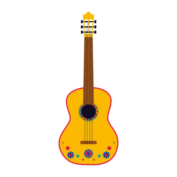 Vector illustration of National Mexican guitar. Vector Musical instrument guitarron. Mexicano holiday attribute for festive card