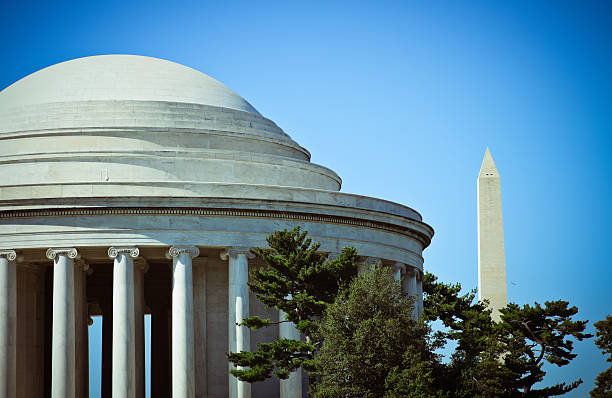 Jefferson Memorial Dome And Washington Monument
