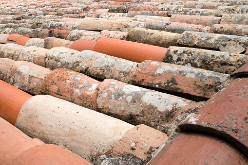 Close up view on the terracota roof tiles
