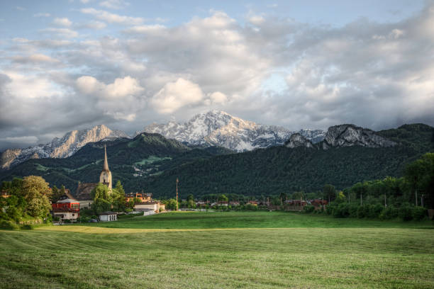 The village of Puch located in the Austrian Alps photographed at sunset.