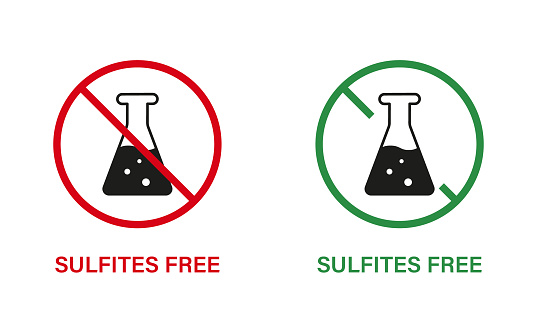 Product with No Sulfates Silhouette Icon Set. Sulfites Free Stop Sign. No Sulphites Label. Natural Ingredients, Ban Sulfite Logo on White Background. Isolated Vector Illustration.