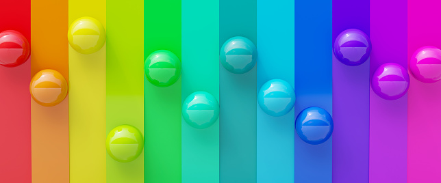 Colorful lines with ball in row 3d render 3d illustration