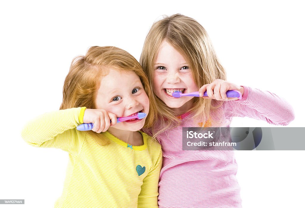 Look Pai estamos a escovar os dentes - Royalty-free Criança Foto de stock