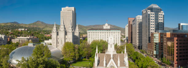 istock Salt Lake City Mormon Tabernacle Temple Square downtown panorama Utah 164927503