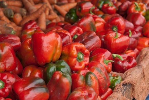 Red peppers at farmer markets for sale