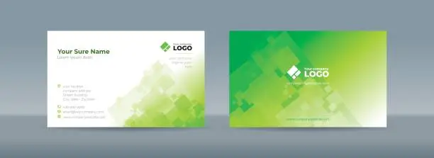 Vector illustration of Double sided business card templates with random transparent rectangle on white-green background