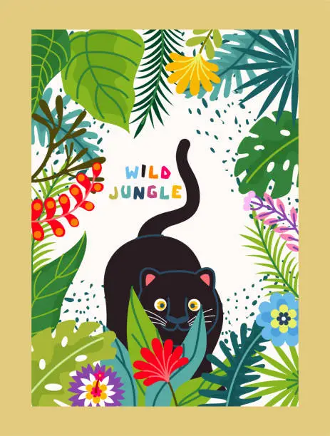 Vector illustration of Jungle animals poster vector