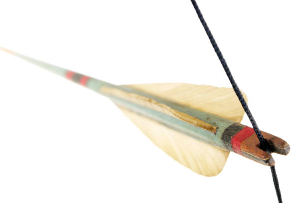Nock end of old wooden arrow from 1950s or 60s with string.