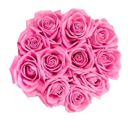 Beautiful large bouquet of pink roses isolated on white. Clipping path.