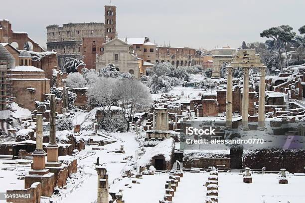 The Roman Forum Under Snow Stock Photo - Download Image Now - Ancient, Ancient Civilization, Archaeology