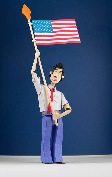 Paper Figurine Holding USA Flag