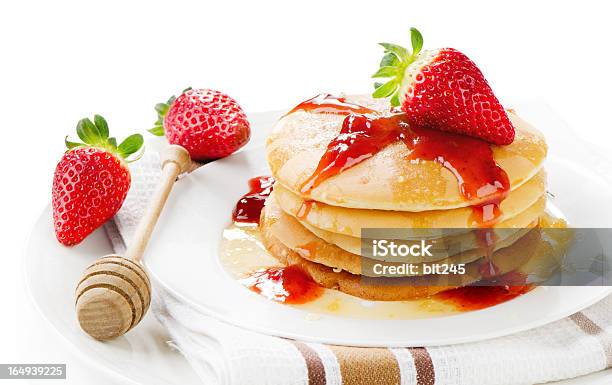 Pancakes With Strawberries Stock Photo - Download Image Now - Berry Fruit, Breakfast, Crêpe - Pancake