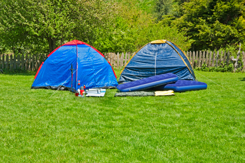 two blue camping tent