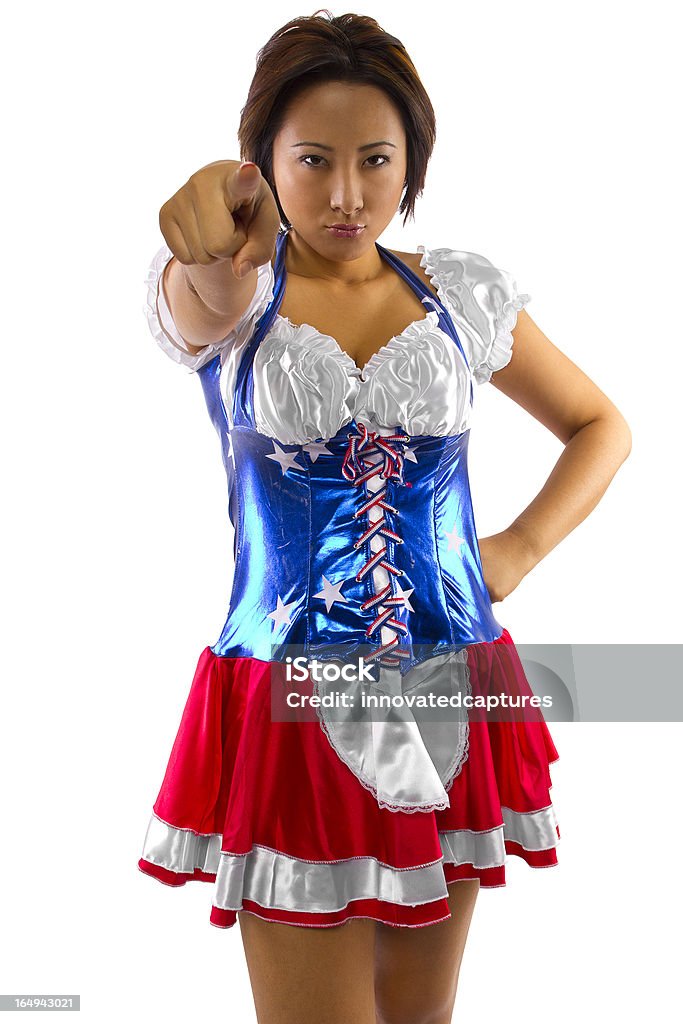 Menina asiática americano Patriótico Vestindo uma Fantasia de apontar - Royalty-free 4 de Julho Foto de stock
