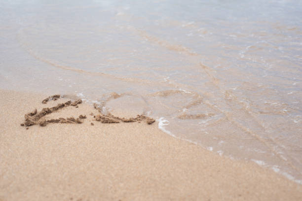 istock 2020 is on the sand. Drawing in the sand. 1649484174
