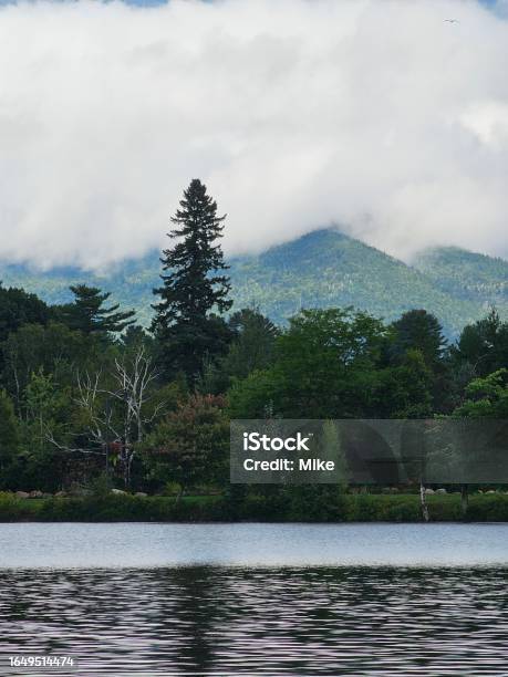 Lake Placid Mirror Lake New York State Park Cloudy Mountains Stock Photo - Download Image Now
