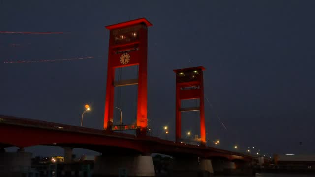 Time lapse. The Ampera Bridge at Sunset