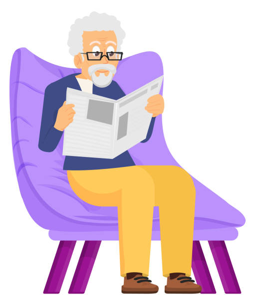 istock Senior reading newspaper. Old man sit on armchair isolated on white 1649551085