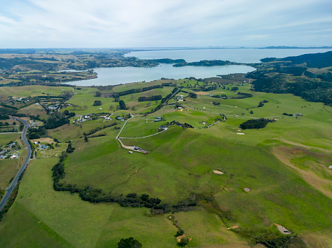Aerial countryside view in North Island New Zealand