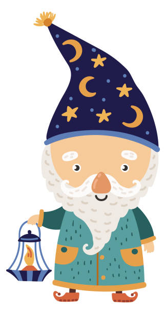 illustrations, cliparts, dessins animés et icônes de fée de jardin en bonnet de nuit. personnage de gnome magique - gnome troll wizard dwarf
