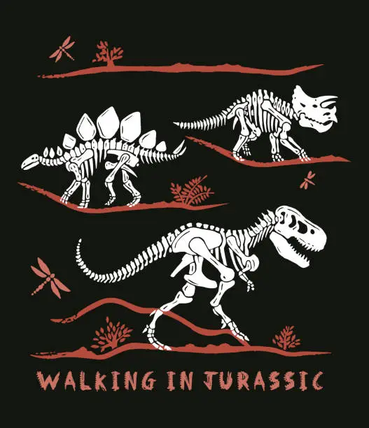 Vector illustration of Walking in the Jurassic.