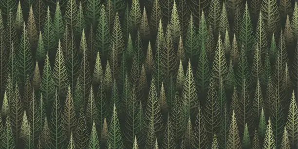 Vector illustration of Seamless camouflage green winter forest background