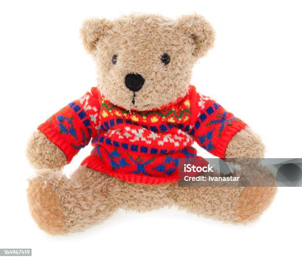 Urso De Pelúcia Com Camisola Vermelha - Fotografias de stock e mais imagens de Camisas - Camisas, Urso de Pelúcia, Vermelho