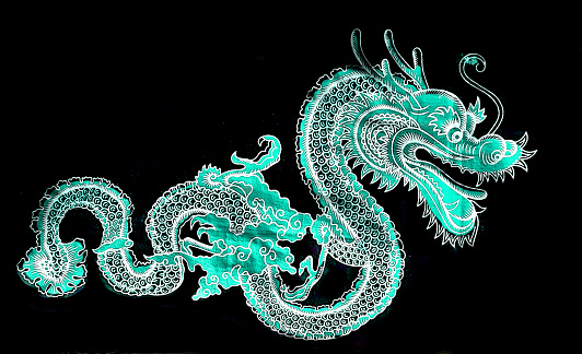 green dragon motif on black fabric