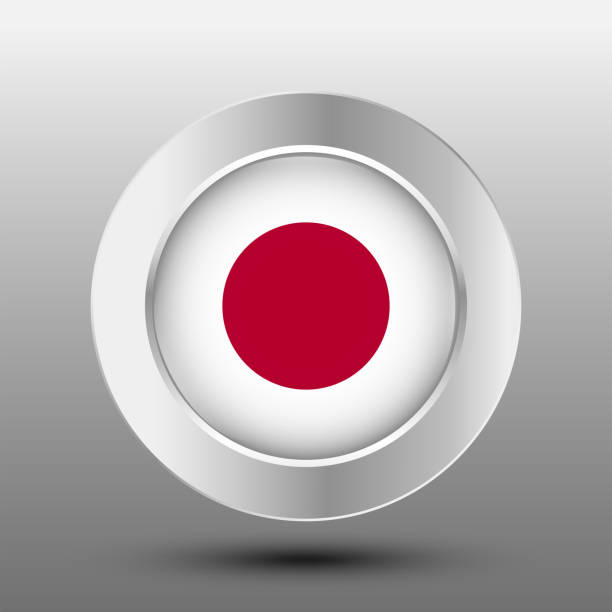 ilustrações, clipart, desenhos animados e ícones de fundo do botão de metal da bandeira redonda japonesa - japan flag interface icons japanese flag