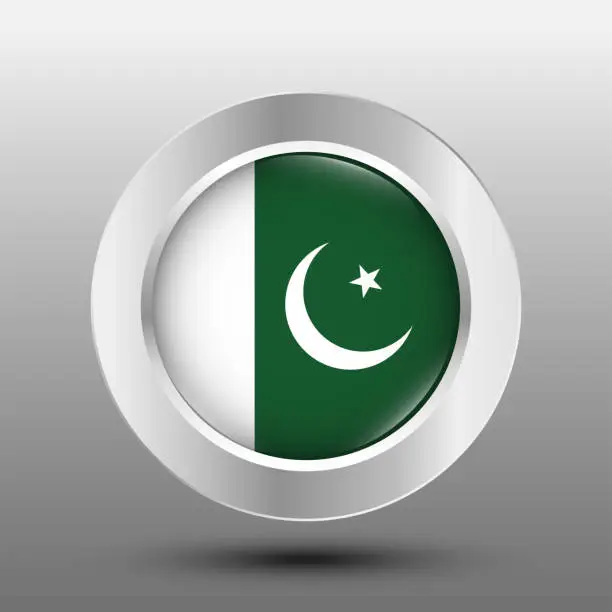 Vector illustration of Pakistan flag metal button background