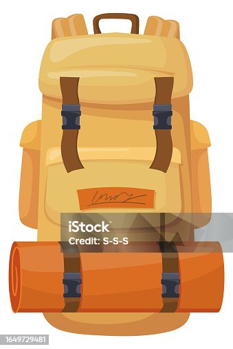 istock Camping backpack cartoon icon. Outdoor tourist bag 1649729481