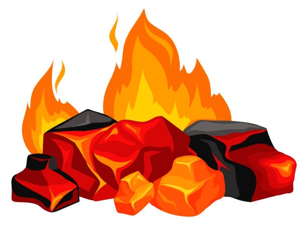 heißes feuer flamme karikatur kamin brennen holzkohlestücke - campfire coal burning flame stock-grafiken, -clipart, -cartoons und -symbole
