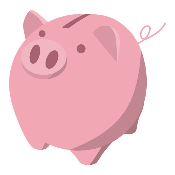 Clip art of piggy bank. Image of savings, investment and asset building. 立体的な豚の貯金箱のイラスト。貯蓄、投資、資産形成のイメージ素材。 mutual fund stock certificate stock market isolated stock illustrations