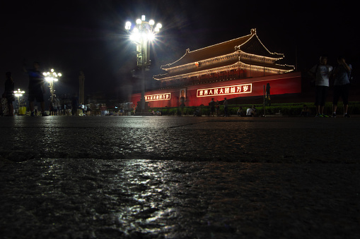 ​There are tourists come to visit Tiananmen​ Square​ at night at BEIJING, China