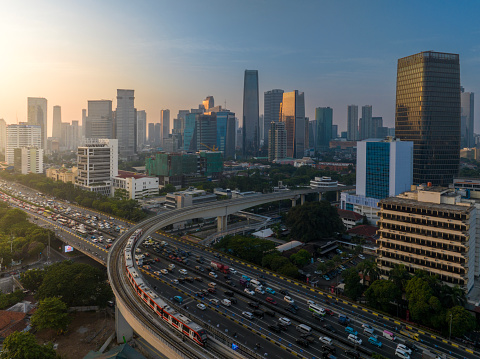 LRT is a long waited mass transportation in Jakarta. It finally operating for public at August 2023. this is the picture of long span construction that made this mrt looks beautiful between jakarta City.