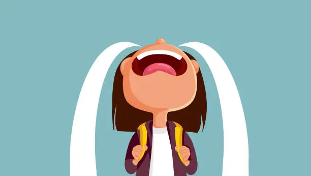 Vector illustration of Unhappy Student Crying Not Wanting to go to School Vector Cartoon