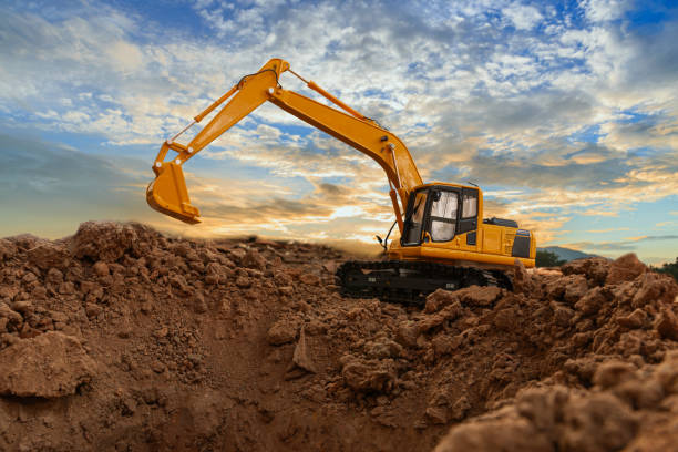 istock Excavators are digging the soil in the construction site 1649836173