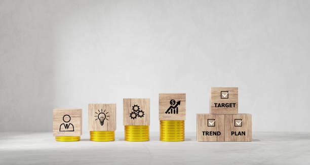 istock 2024 Action Plan. Cubes with text 2024 and target, trend, and plan on coins stack. Business development to success and growing growth strategy, investment, financial. 1649873626