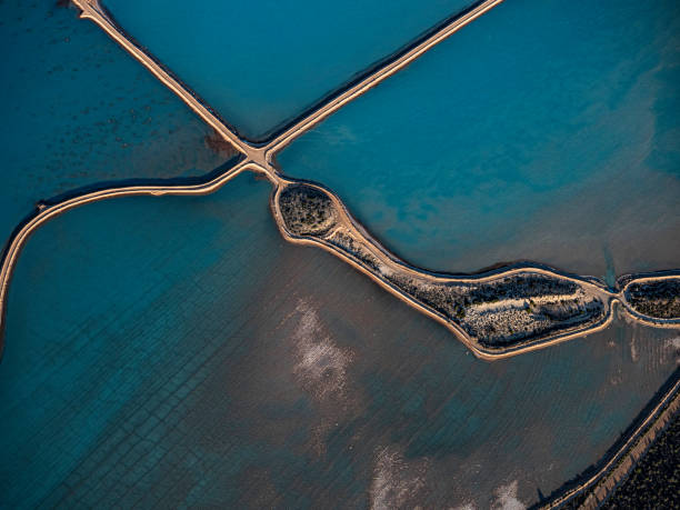 istock Abstract aerial view of salt mining 1649920804